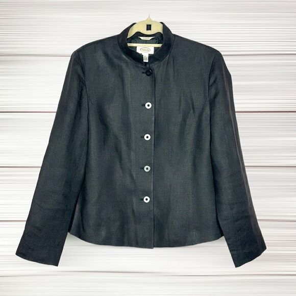 Talbots Vintage Charcoal Irish Linen Stand Collar Blazer Jacket Size 8 - Picture 4 of 11